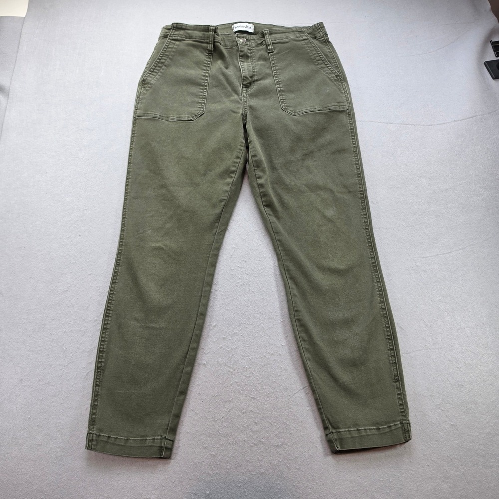 Studio Blue Olive Green Utility Cargo Pants Women Size 31 Tapered Leg High Rise - Picture 2 of 9